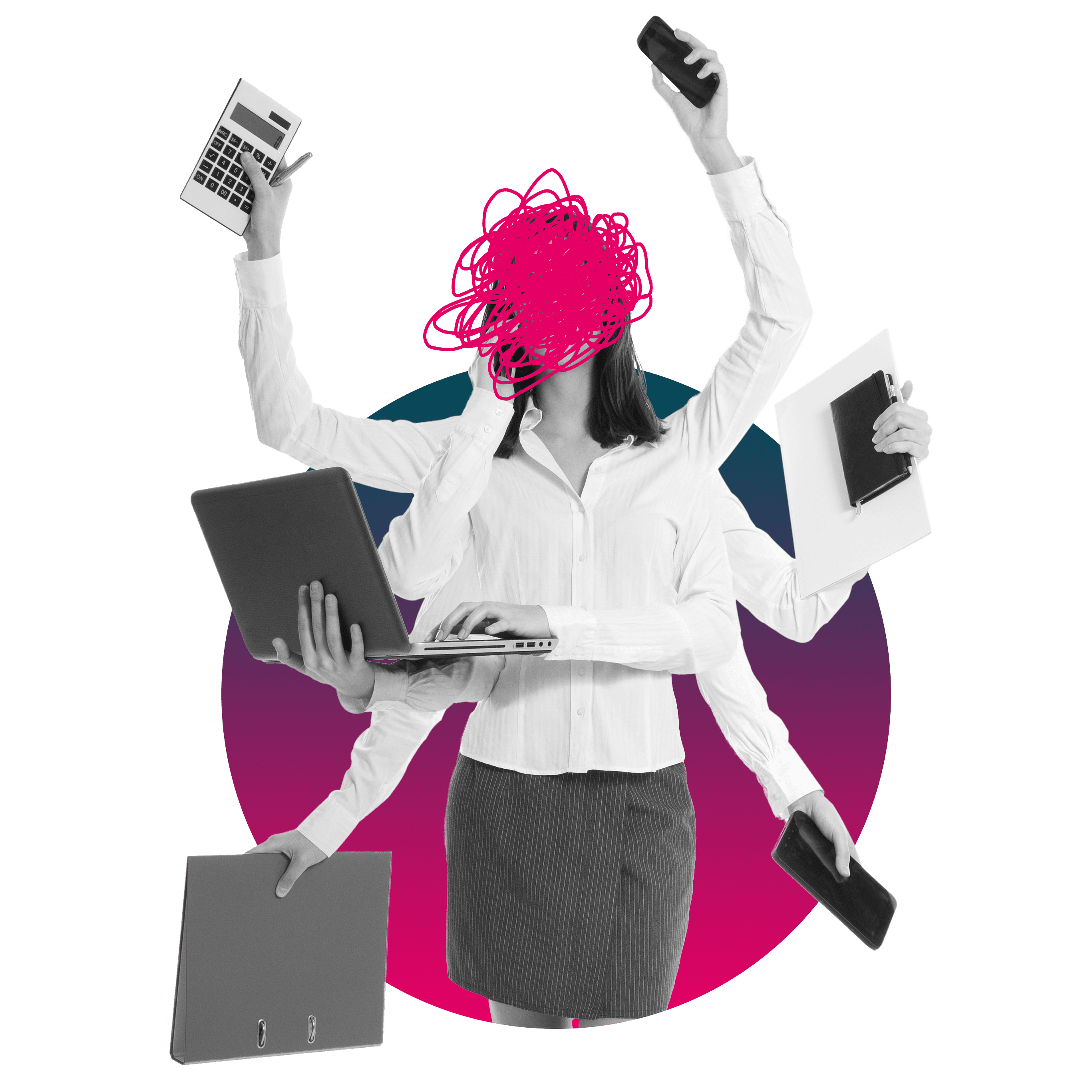 Composición con persona de oficina y texto: ¡Conoce todos nuestros servicios!